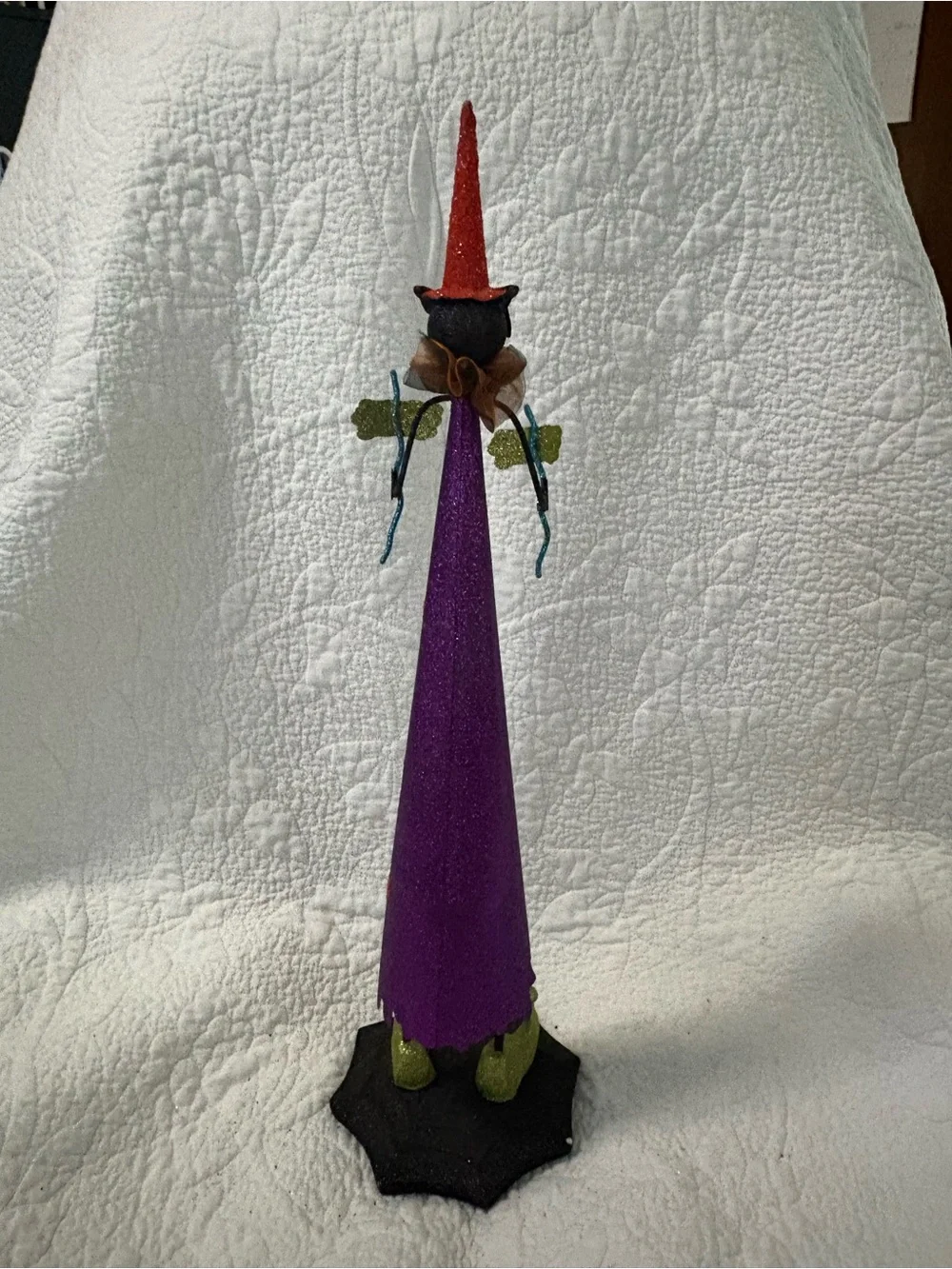 Pier 1 Purple Witch Cone Holiday Figurine with Orange Hat and Green Accents